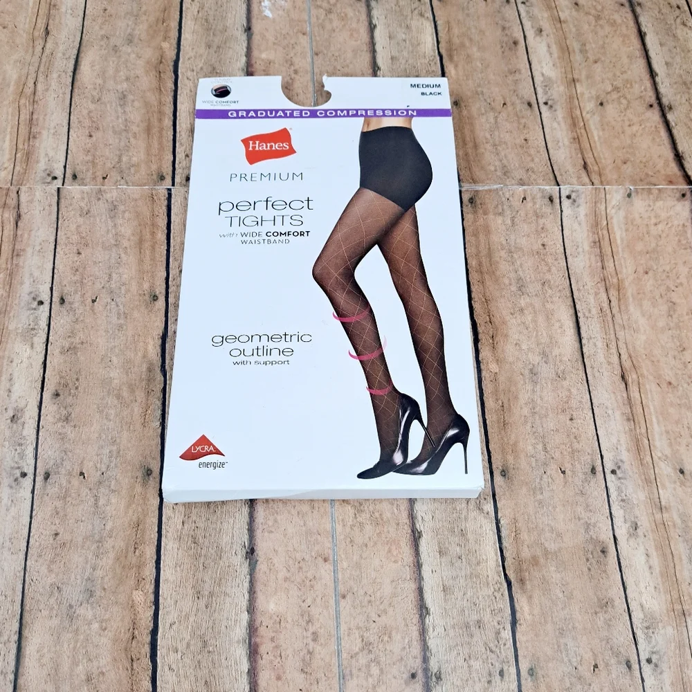 3 Pairs Hanes Premium Tights, Silky Support Cellulite Smoothing Panty Sz M